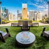rooftop seating and views of the downtown skyline