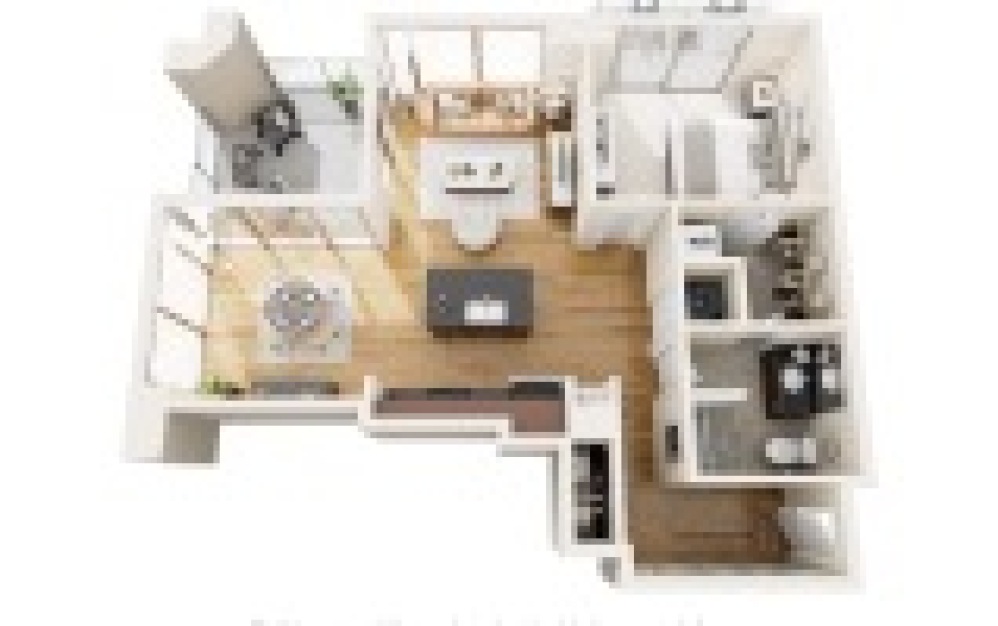 A11N - 1 bedroom floorplan layout with 1 bathroom and 885 square feet (3D)