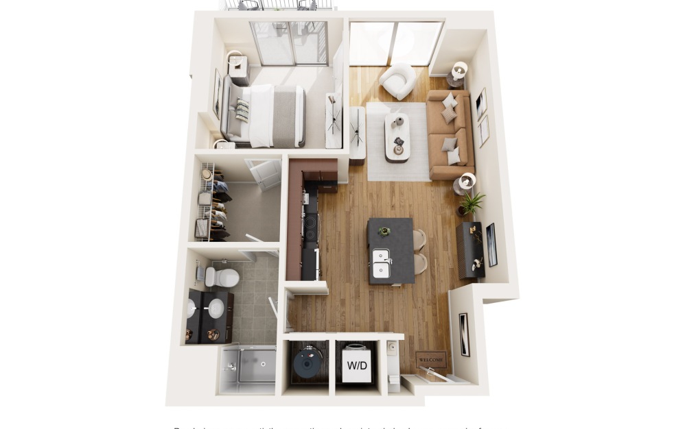 A2N - 1 bedroom floorplan layout with 1 bathroom and 685 square feet (2D)