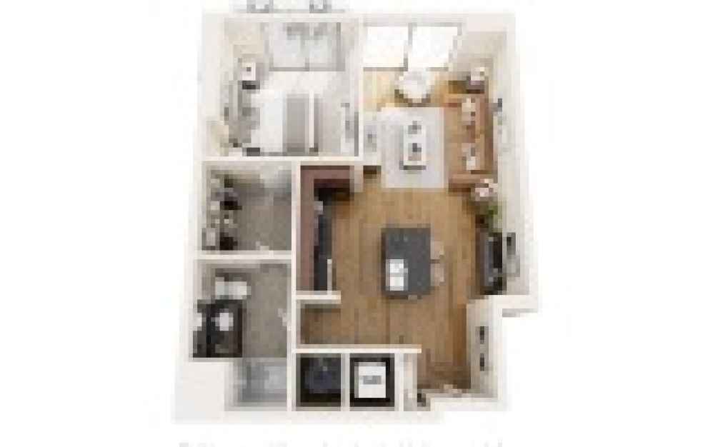 A2N - 1 bedroom floorplan layout with 1 bathroom and 685 square feet (3D)