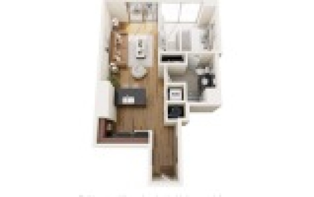 A3N - 1 bedroom floorplan layout with 1 bathroom and 702 square feet (3D)
