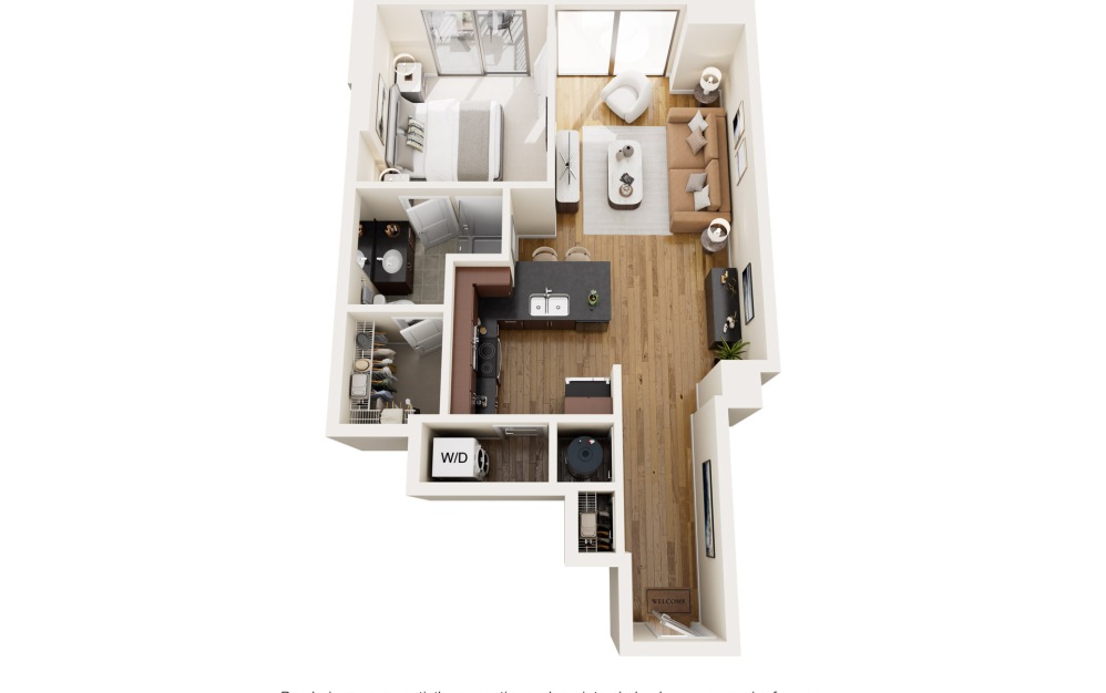 A4N - 1 bedroom floorplan layout with 1 bathroom and 723 square feet (2D)