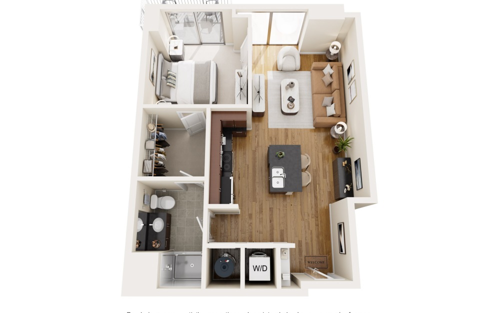 A5N - 1 bedroom floorplan layout with 1 bathroom and 724 square feet (2D)