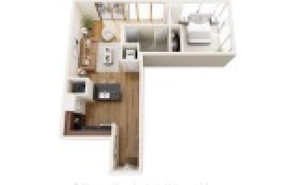 A7N - 1 bedroom floorplan layout with 1 bathroom and 749 square feet (3D)