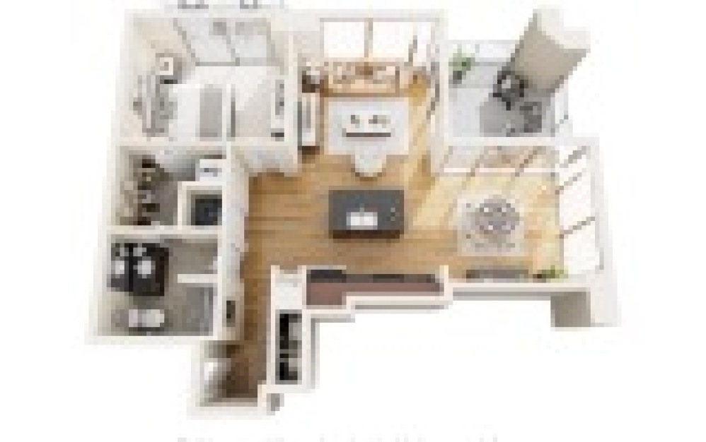A9N - 1 bedroom floorplan layout with 1 bathroom and 858 square feet (3D)