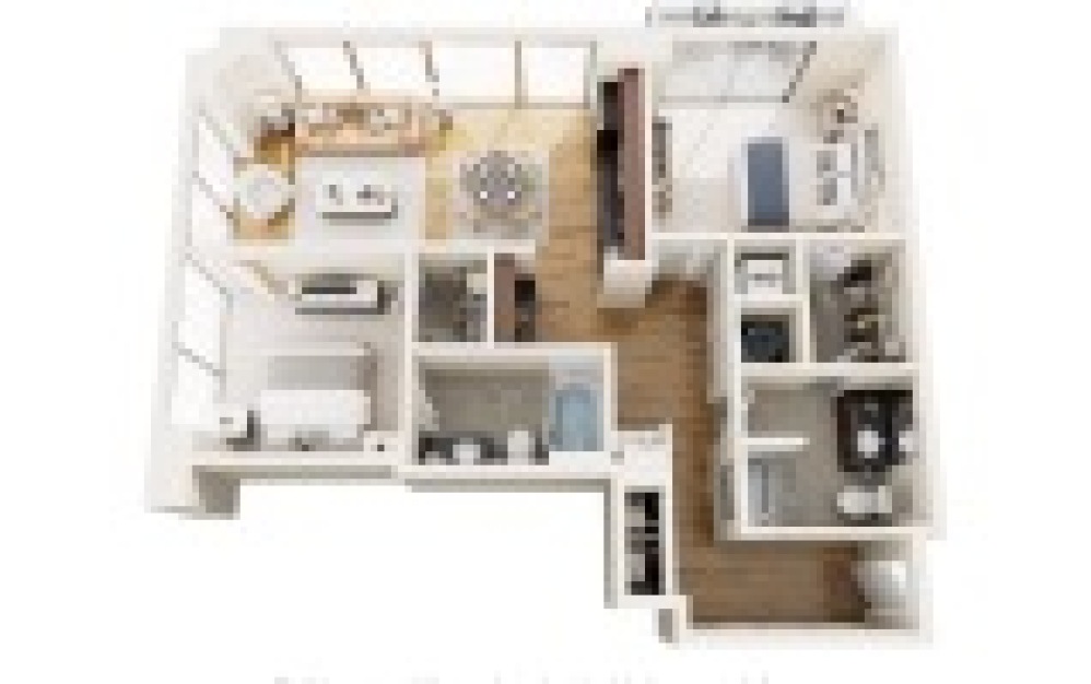 B2N - 2 bedroom floorplan layout with 2 bathrooms and 1016 square feet (3D)