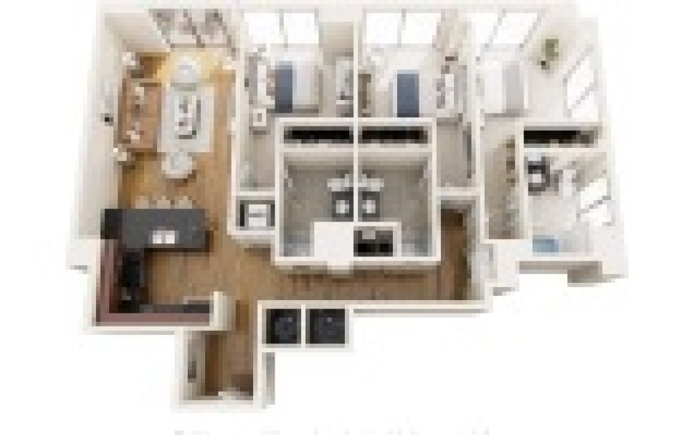 C4N - 3 bedroom floorplan layout with 3 bathrooms and 1412 square feet (3D)