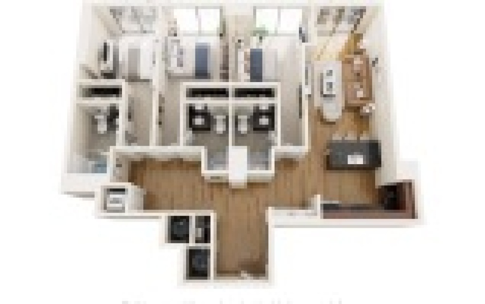 C5N - 3 bedroom floorplan layout with 3 bathrooms and 1418 square feet (3D)