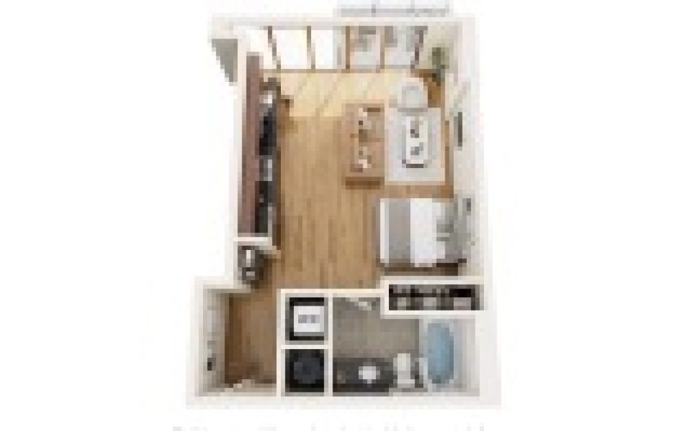 S1N - Studio floorplan layout with 1 bathroom and 577 square feet (3D)