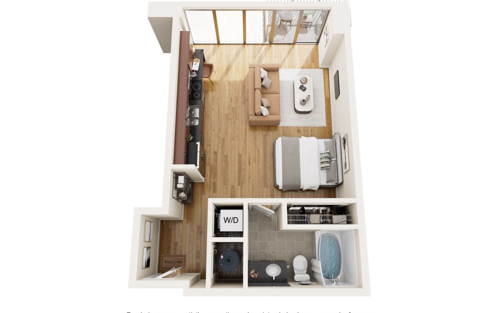 S2N - Studio floorplan layout with 1 bathroom and 617 square feet (2D)