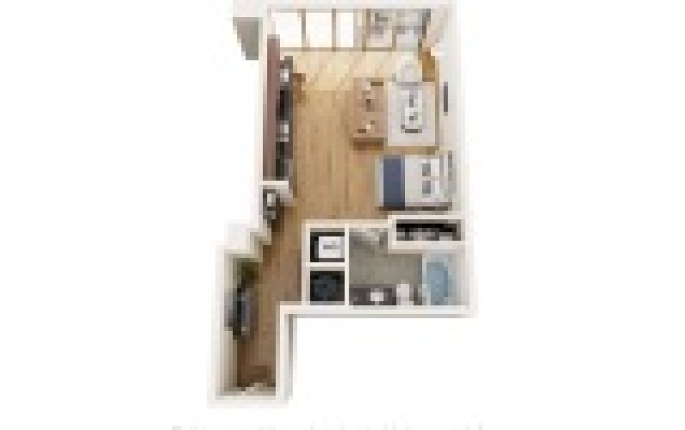 S3N - Studio floorplan layout with 1 bathroom and 621 square feet (3D)