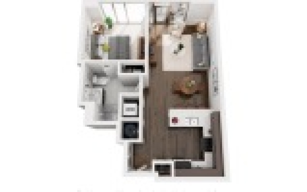 A1S - 1 bedroom floorplan layout with 1 bathroom and 680 square feet (3D)