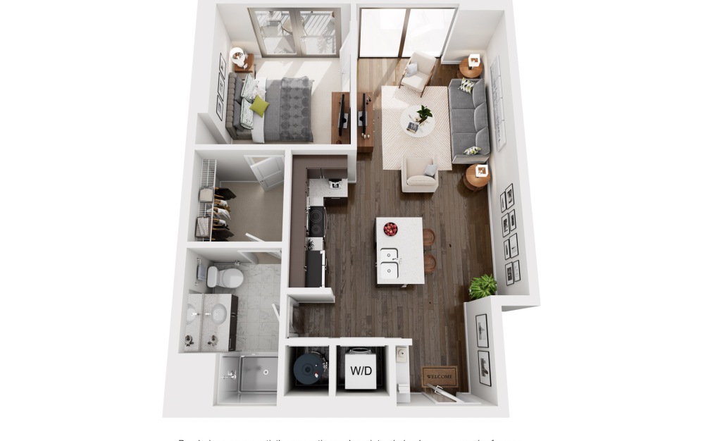 A2S - 1 bedroom floorplan layout with 1 bathroom and 692 square feet (2D)