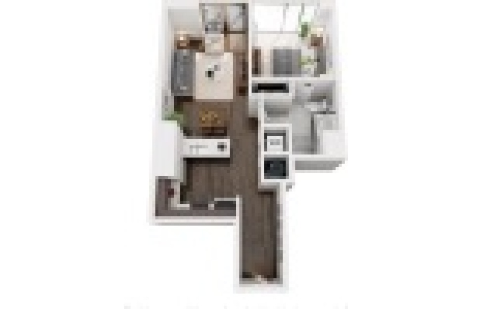 A3S - 1 bedroom floorplan layout with 1 bathroom and 692 - 706 square feet (3D)