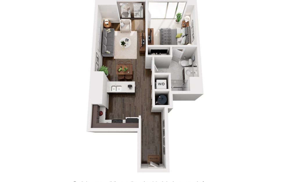 A3S - 1 bedroom floorplan layout with 1 bathroom and 692 - 706 square feet (2D)
