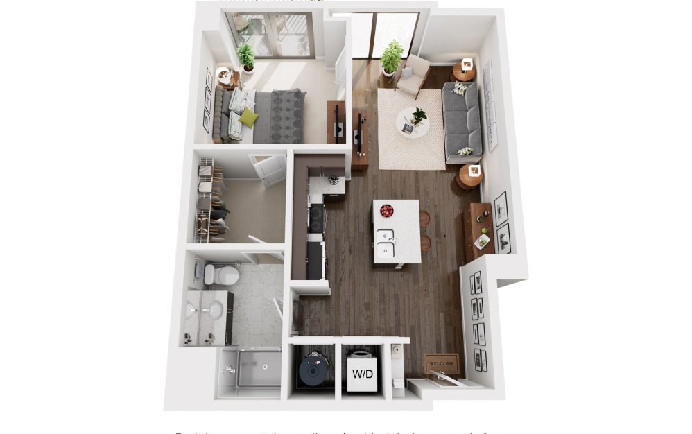A5S - 1 bedroom floorplan layout with 1 bathroom and 725 square feet (2D)