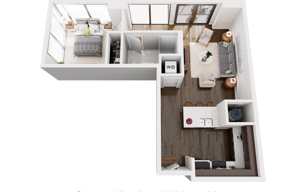 A6S - 1 bedroom floorplan layout with 1 bathroom and 742 square feet (2D)