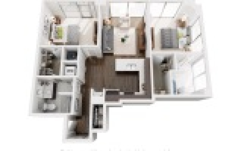 B1S - 2 bedroom floorplan layout with 2 bathrooms and 991 square feet (3D)