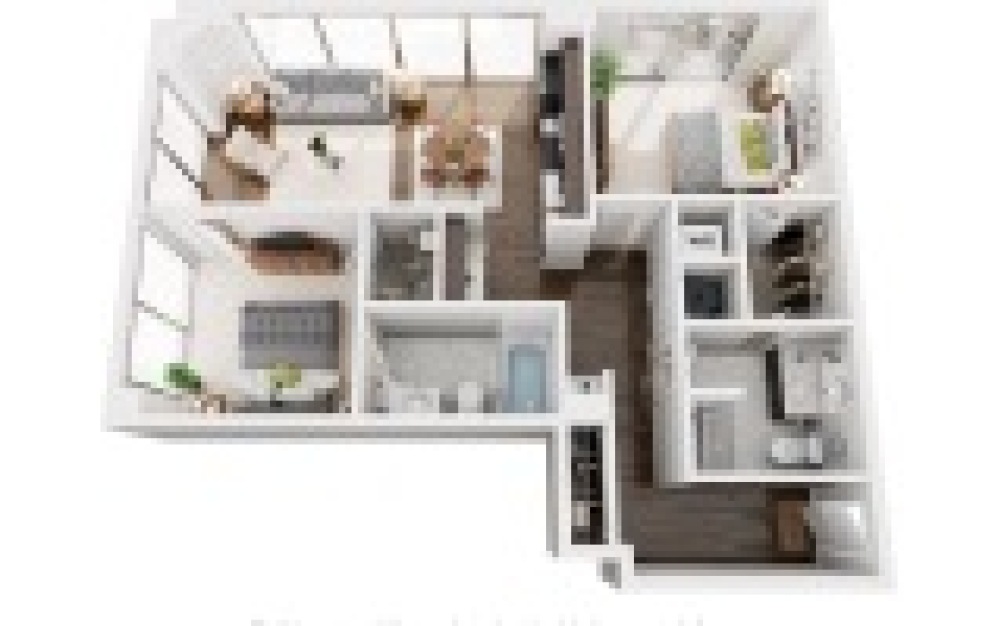 B2S - 2 bedroom floorplan layout with 2 bathrooms and 1031 square feet (3D)