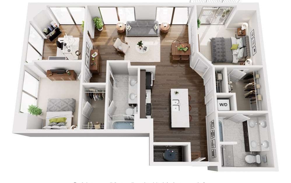 B4S - 2 bedroom floorplan layout with 2 bathrooms and 1364 square feet (2D)