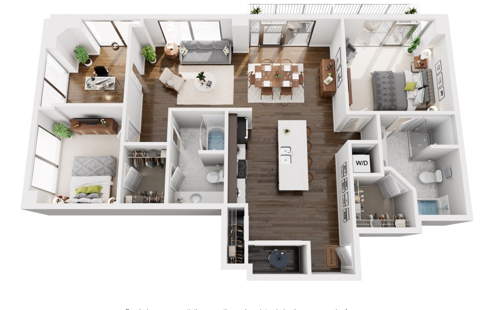 B6S - 2 bedroom floorplan layout with 2 bathrooms and 1415 square feet (2D)
