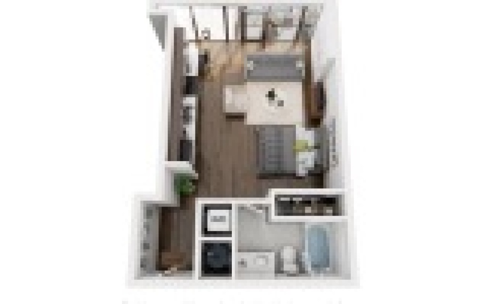 S1S - Studio floorplan layout with 1 bathroom and 586 square feet (3D)