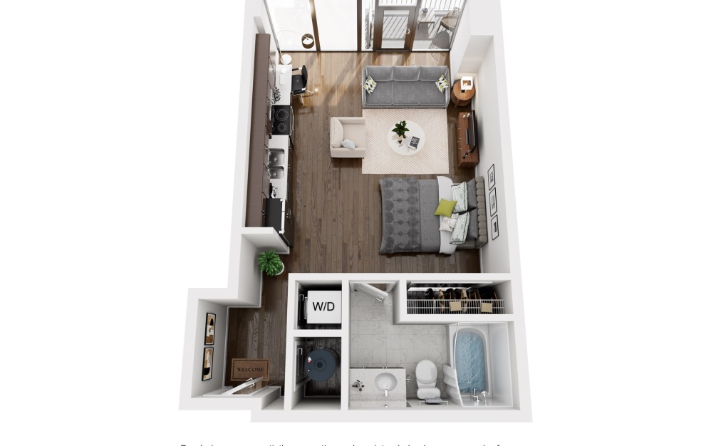 S2S - Studio floorplan layout with 1 bathroom and 616 square feet (2D)