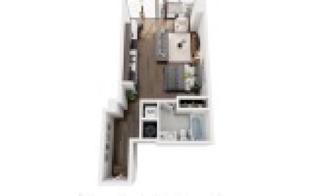 S3S - Studio floorplan layout with 1 bathroom and 627 square feet (3D)