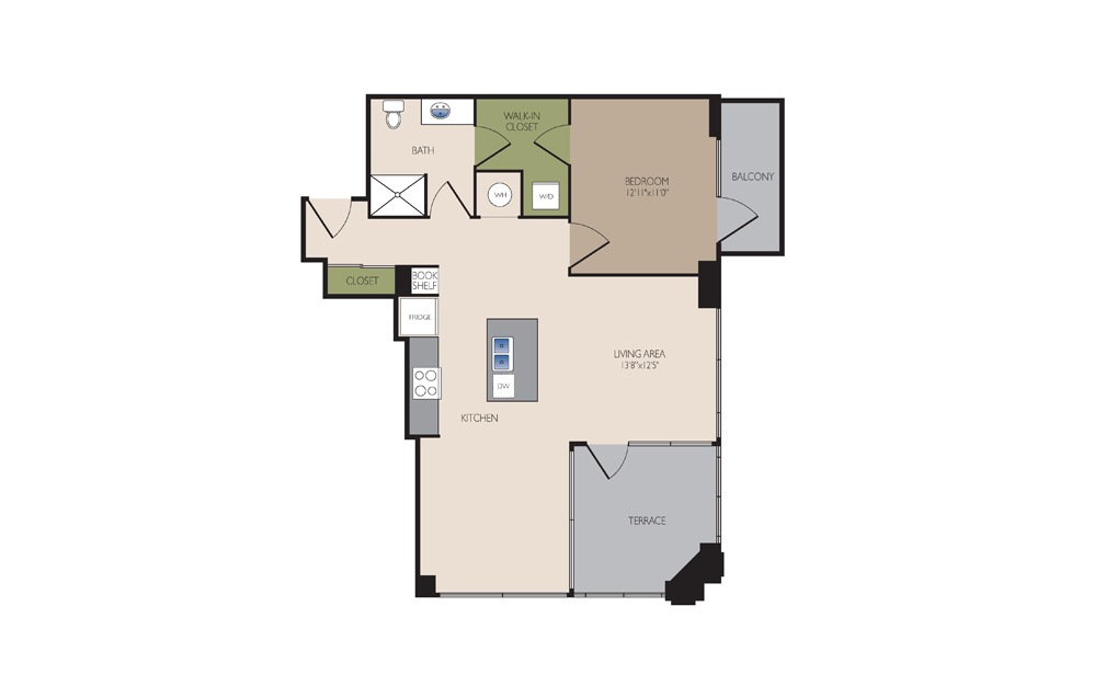 A9 - 1 bedroom floorplan layout with 1 bath and 857 square feet.